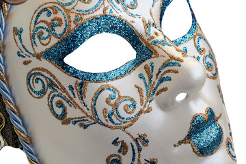 Isolated Blue Venetian mask on a white  background