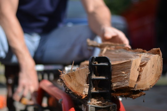 Man Splitting Logs