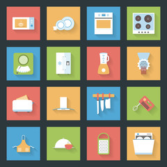 Kitchen flat icons set