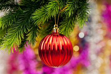 Fototapeta na wymiar Christmas decoration on the fir tree