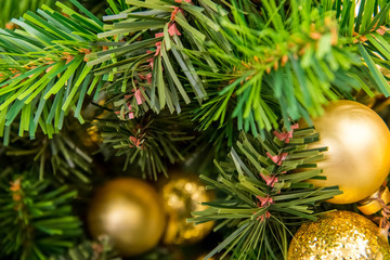 Christmas decorations, gold ornaments