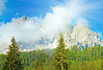 Dolomites mountain summer sunshine view