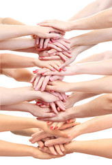 Young people's hands isolated on white