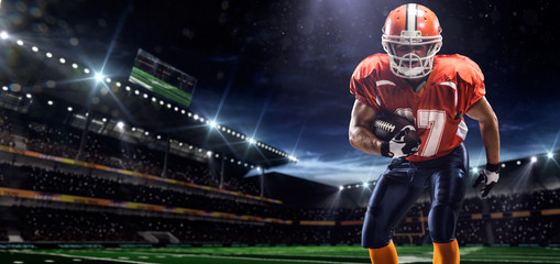 American football player in action on the stadium