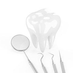 dentist tools and tooth
