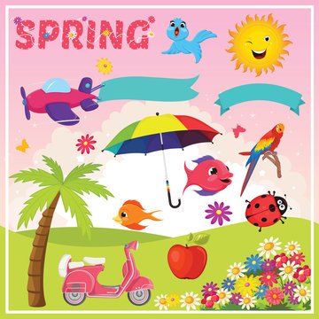 Set of Spring Elements and Illustrations