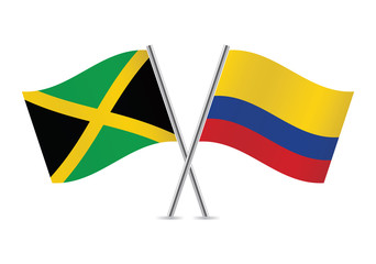 Colombian and Jamaican flags. Vector illustration.
