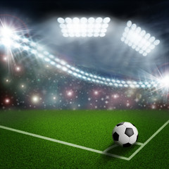 soccer ball on the green field corner