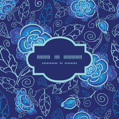 Vector blue night flowers frame seamless pattern background