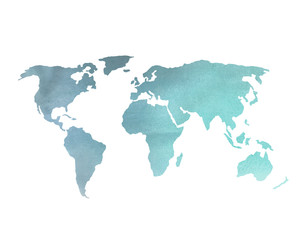 Fototapeta na wymiar Blue Watercolor World Map