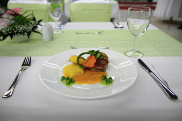 bacon roll with spring vegetable