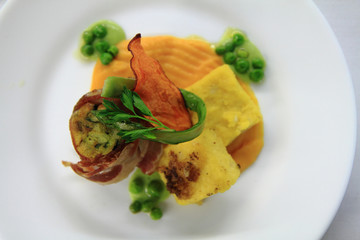 bacon roll with spring vegetable