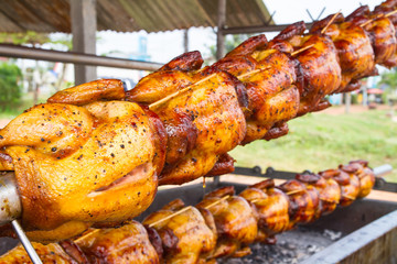 Grilled chicken  in front of the restaurant