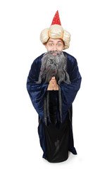 Funny wise wizard isolated on the white