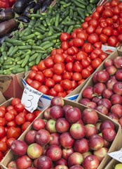 Fresh vegetables and fruits for sale in a market