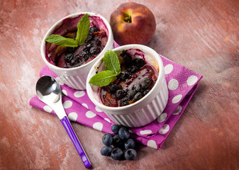 dessert with peach and blueberry