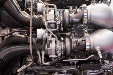 The powerful engine of a modern sport car