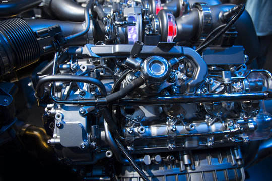 The powerful engine of a modern sport car