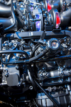 The powerful engine of a modern sport car
