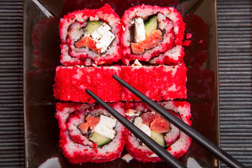 Japanese sushi with red caviar