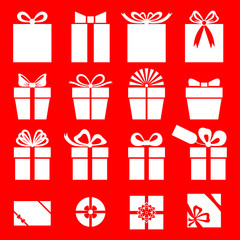 Set of gift icon on red background