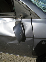 car external crashed,broken rear-view mirror and body