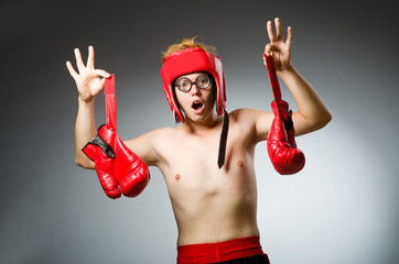 Funny nerd boxer in sport concept