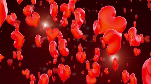 cuori 3d volanti su sfondo rosso per San Valentino