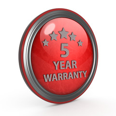 Five year warranty circular icon on white background