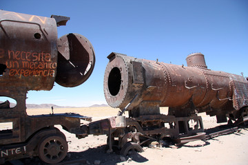 Fototapeta na wymiar Rusty old steam locomotives at Train Cemetery, Bolivia