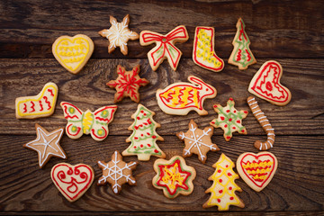 Gingerbread reindeer cookies and christmas decoration 