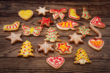 Gingerbread reindeer cookies and christmas decoration 