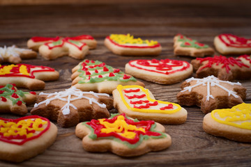 Gingerbread reindeer cookies and christmas decoration 