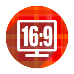 16 9 display red flat icon isolated