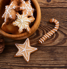 Gingerbread reindeer cookies and christmas decoration 