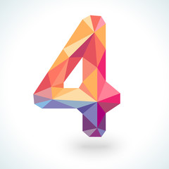 Number four in modern polygonal crystal style. Vector