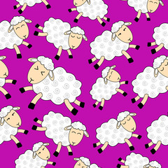 Seamless pattern — flying sheep over pink background.