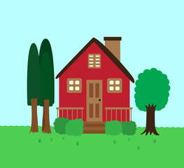 Obraz na płótnie Canvas A little red house with background