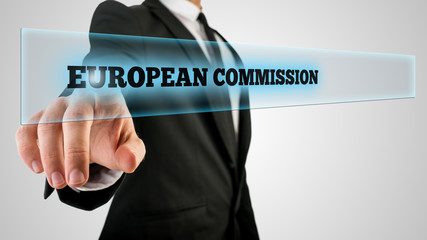 Businessman Pointing Glowing European Commission