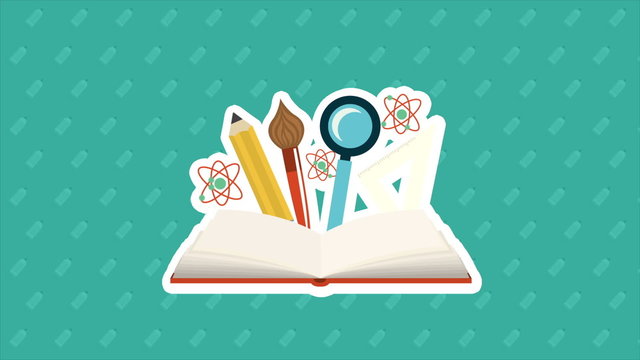 Open book with supplies, Animation Design, HD 1080