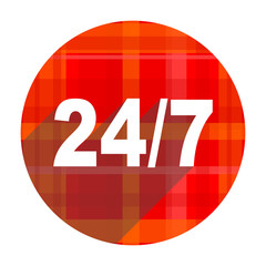 24/7 red flat icon isolated