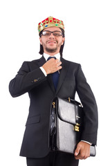King businessman isolated on the white