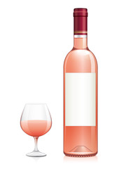 Bouteille et verre de vin rosé