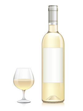 Bouteille et verre de vin blanc sec