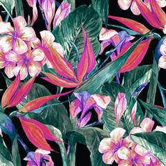 Obrazy  Tropikalny wzór z egzotycznymi kwiatami