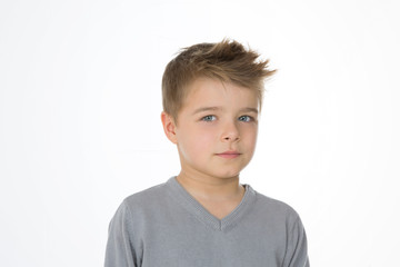 serious kid on white background