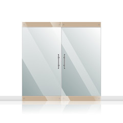 Glass door with chrome silver handles set
