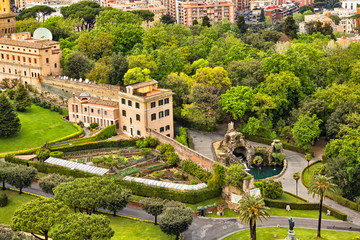 Gardens and beautiful houses of Vatican inside Rome in Italy