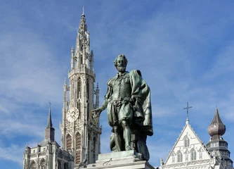 Deurstickers Rubensmonument voor de Onze-Lieve-Vrouwekathedraal in Antwerpen © Thomas Jablonski
