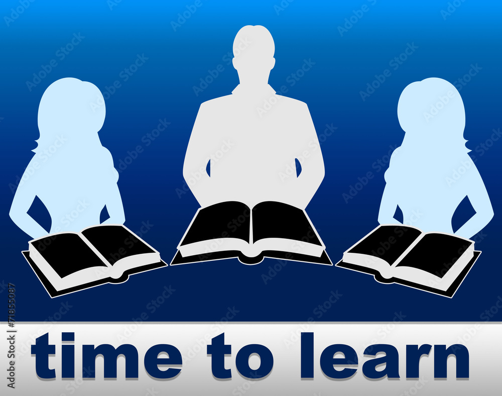 Aufkleber time to learn means learned books and training
